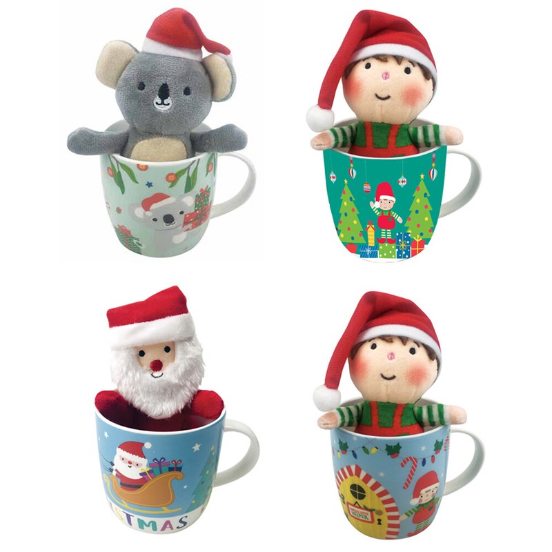 Christmas Novelty Mug Ceramic Tea Coffee Cup with Plush Toy