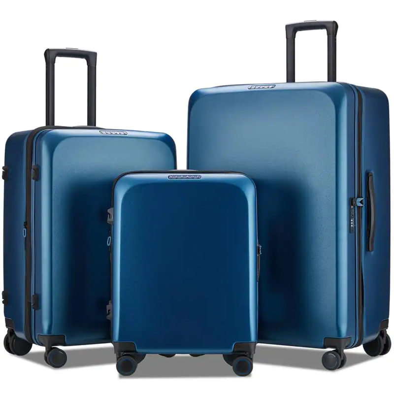 20/24/28 in. Black Luggage Sets with Spinner Wheels, Expandable 3-Piece Luggage