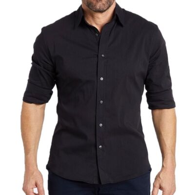 Oxford Stretch Zip Shirt Men Long Sleeve Button Decoration Closed Business Shirt