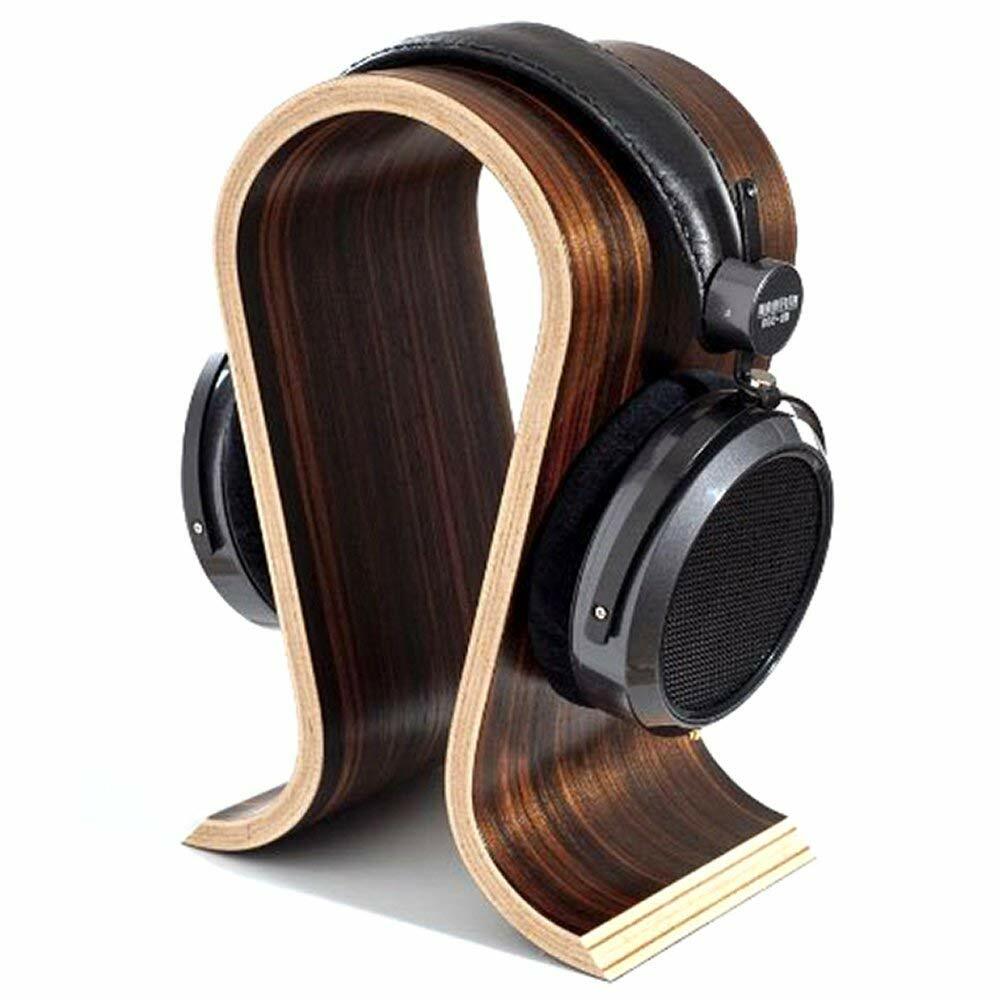 Walnut Finish Wooden Headphone U Shape Stand Hanger Holder Display Rack Decor