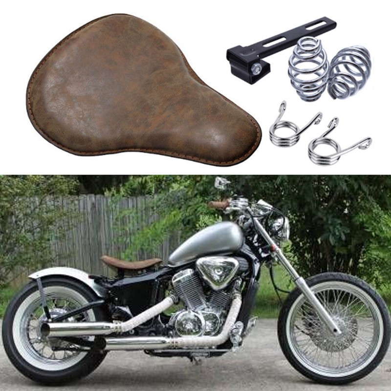 Motorrad Leder Solostz Federsattel + Grundplatte Für Harley Yamaha Honda Bobber