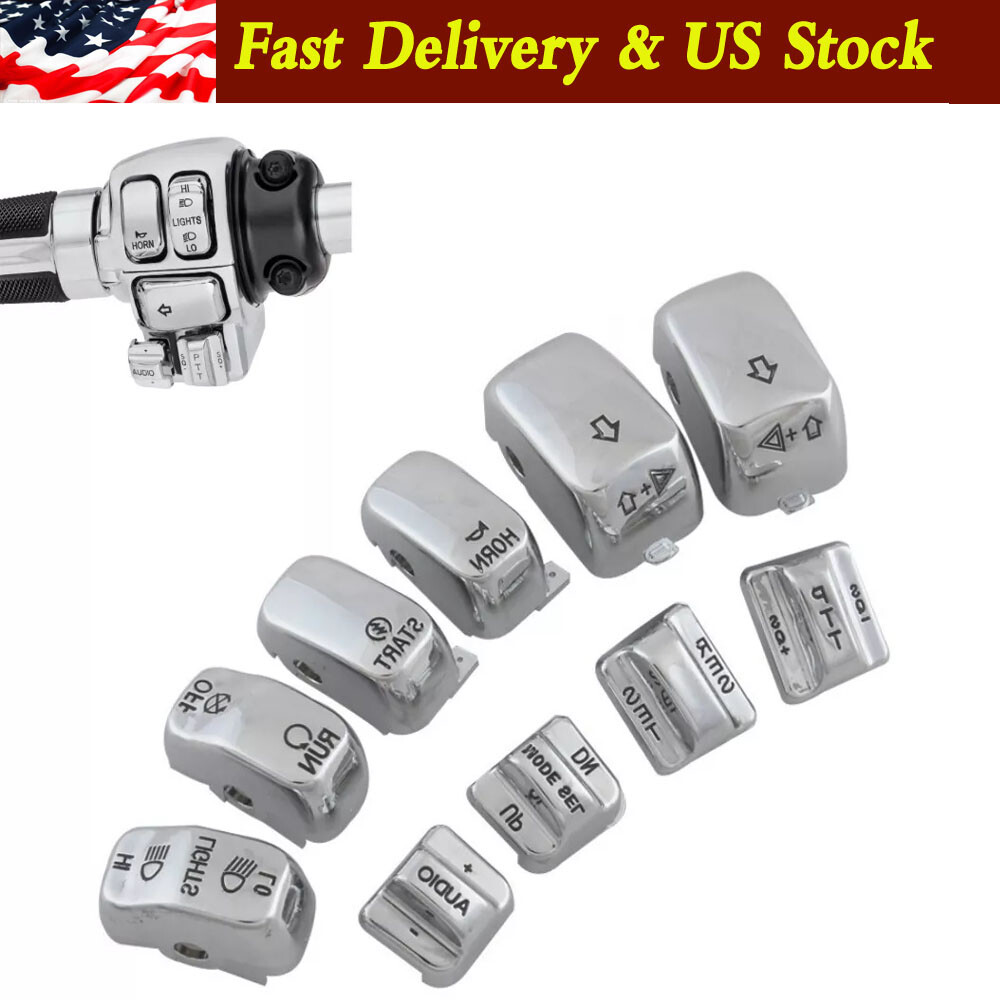 10x Chrome Hand Control Switch Housing Button Cover Cap For Harley Touring 96-13