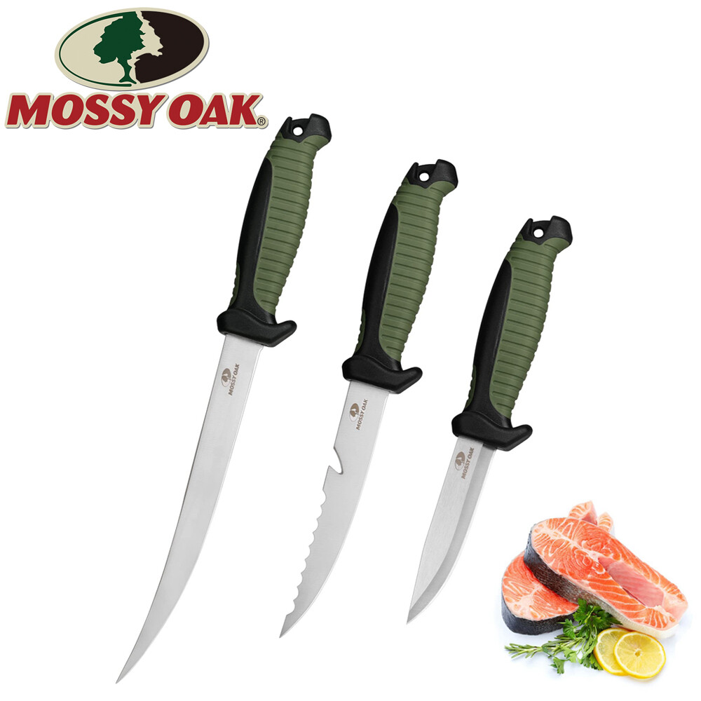 Mossy Oak 3PC Fishing Knife Sets Stainless Steel Filet Knife w/Protective Sheath