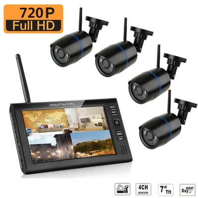 7'' Digital Wireless Camera Audio Video Baby Monitor 4CH Quad DVR Security System