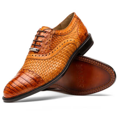 NEW Marco Di Milano Dress Shoes Lace Up Fashion Crocodile Leather John Brandy