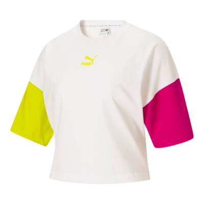 

Puma Clsx Boyfriend Crew Neck Футболка с коротким рукавом женская белая спортивная повседневная, Белый