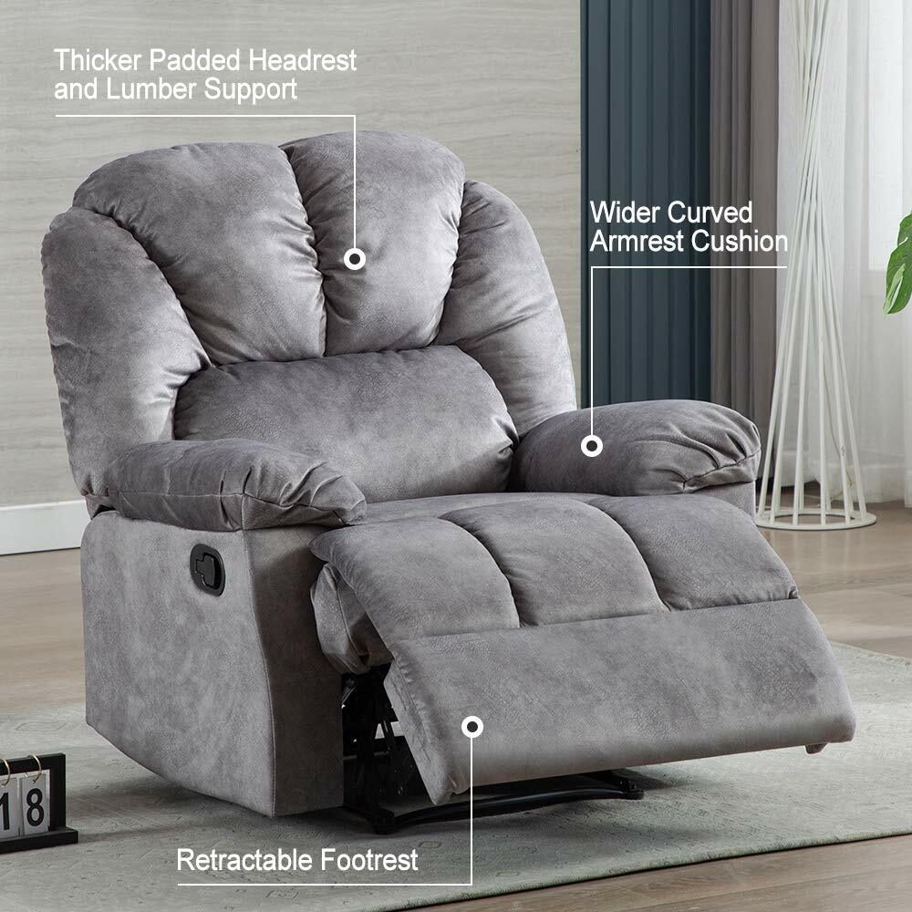 Manual Recliner Chair Fabric Armchair Sofa Padded Living Room Chaise Comfortable