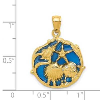 Pre-owned Superdealsforeverything Real 14kt Yellow Gold Blue Enameled Shell Cluster Pendant