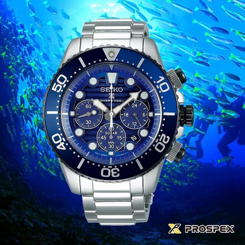 Pre-owned Seiko Prospex Ssc675p1 Save The Ocean Solar Chronograph Watch