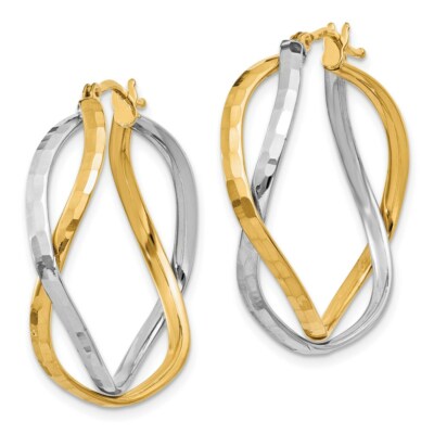Pre-owned Superdealsforeverything Real 14kt Two-tone Polished Criss Cross Hoop Earrings