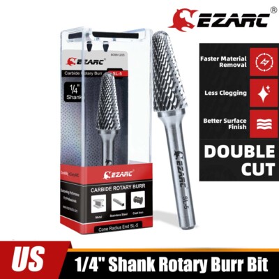 1/4'' Shank Double Cut Tungsten Carbide Rotary Burr Die Grinder Bit Taper w/CASE