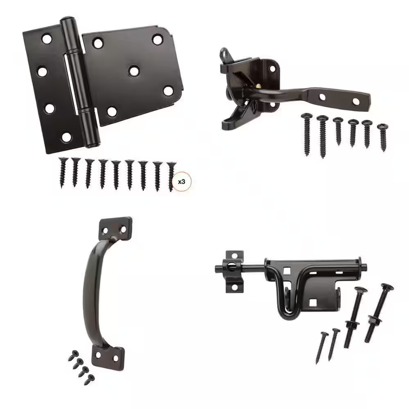 Everbilt Gate Hardware Set Black Tee Hinges Latch Door Pull Slide Bolt Steel