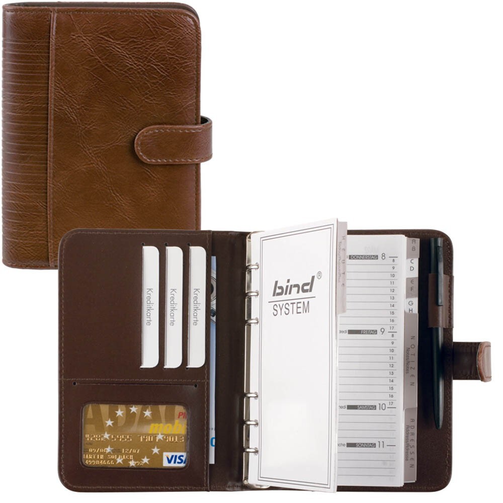 bind Systemplaner DIN A6 braun Kunstleder Zeitplaner Termine 6Ring ohne Kalender