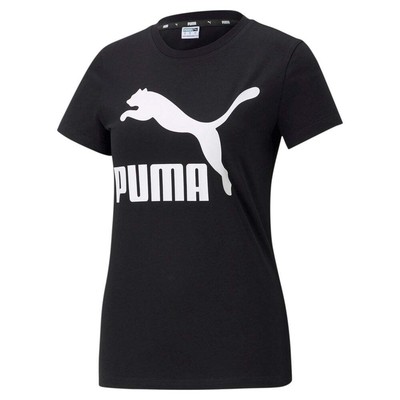 

Puma Classics Logo Футболка с круглым вырезом и короткими рукавами Женские черные повседневные топы 53186, Черный