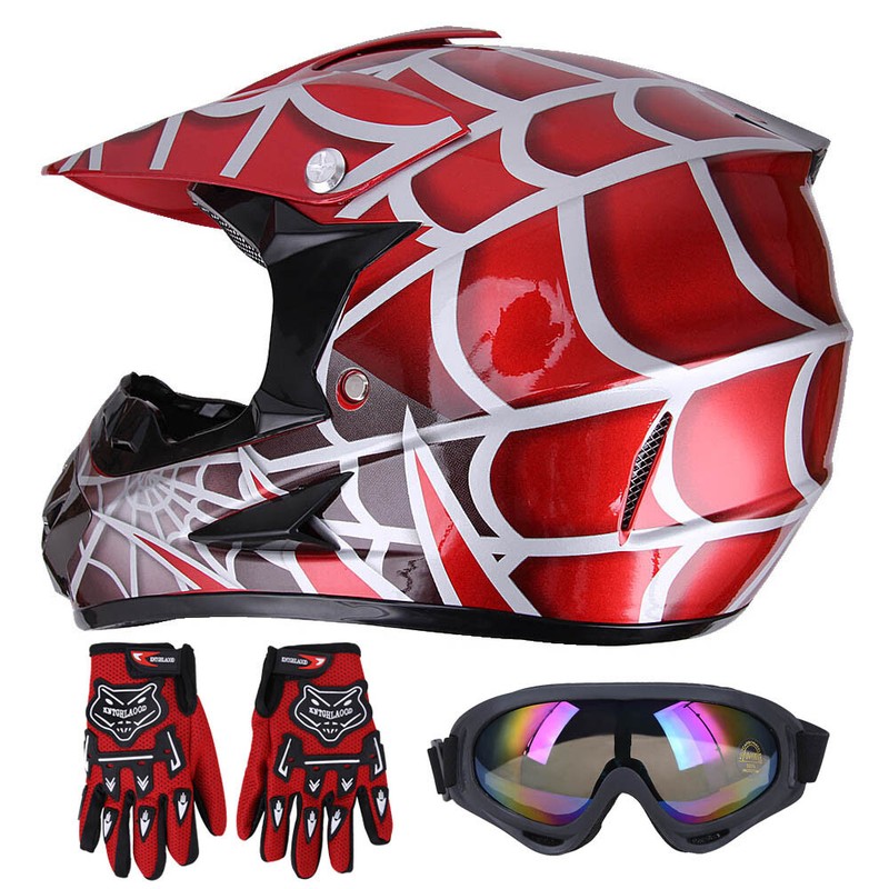 DOT Helmet Youth Kids Dirt Bike Off Road Motocross ATV Full Face Goggles+Gloves