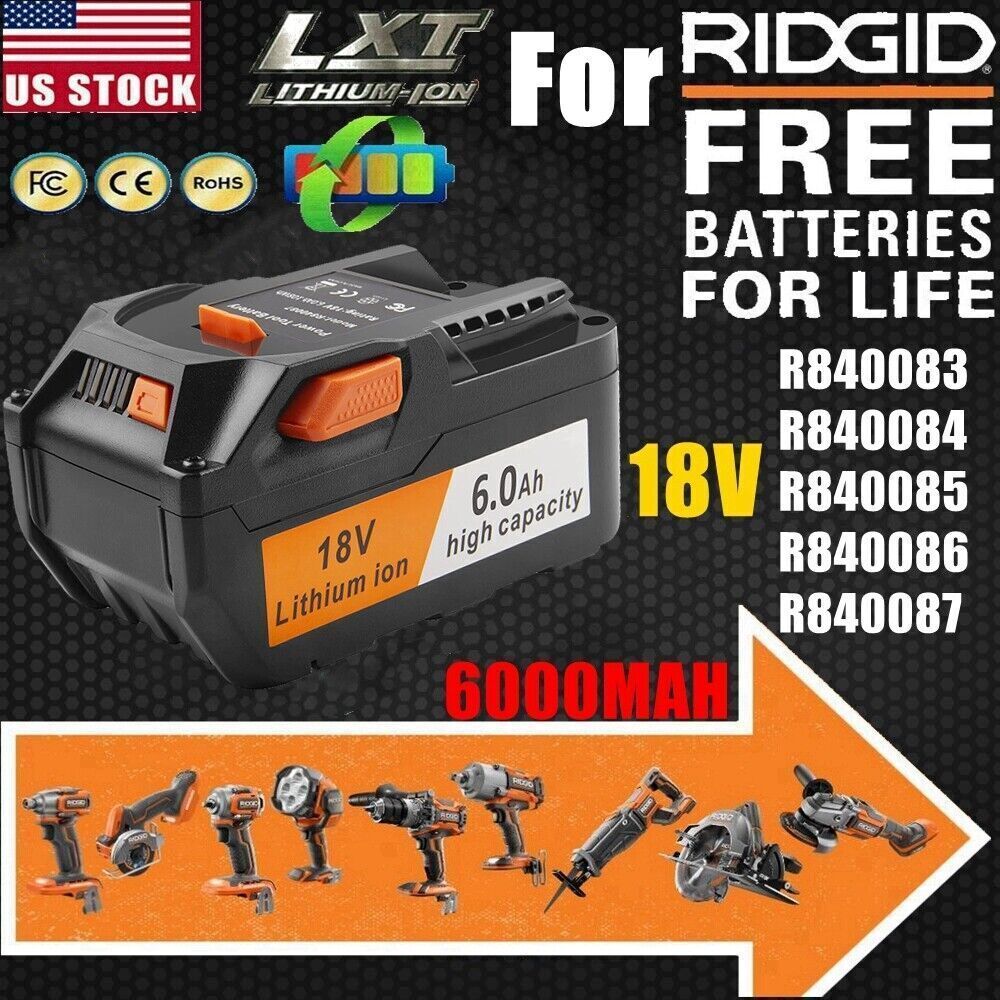 6000mAh for Ridgid AEG R840085 Lithium Battery Rigid 18 Volt R840087 Power Tools