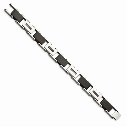 Pre-owned Chisel Stainless Steel Black-plated W/black Diamonds 8.5in Bracelet