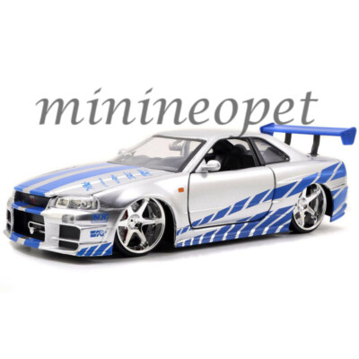 JADA 97158 2 FAST 2 FURIOUS BRIAN'S 1999 NISSAN SKYLINE GT R R34 1/24 SILVER