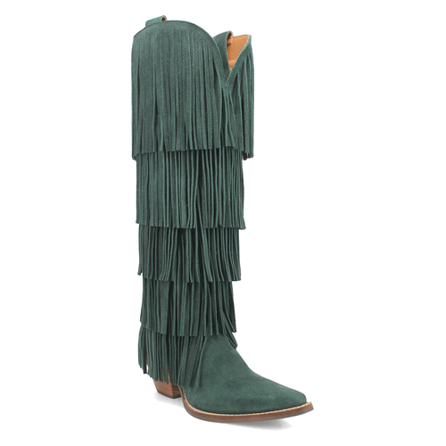 Pre-owned Dingo Wild Child Fringe Snip Toe Cowboy Womens Green Casual Boots Di276-300