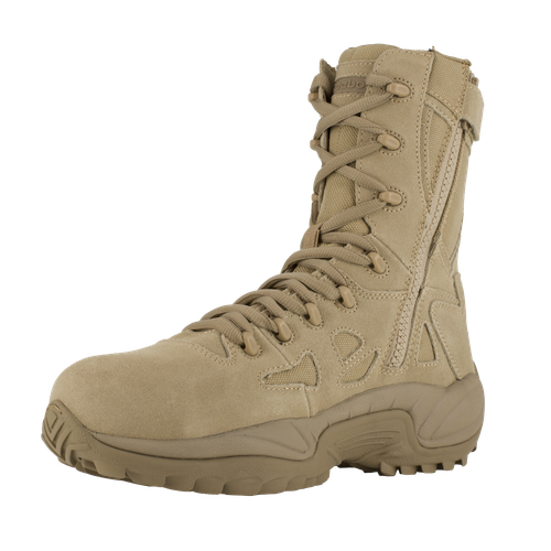 Pre-owned Reebok Work Men's 8" Rapid Response Composite Toe Stealth Boot With Side Zipper In Desert Tan
