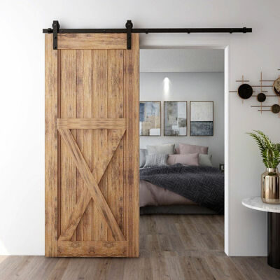 CCJH Schienen Schiebe Scheunentor Hardware Set für einzelne Holztüren (J-Form)