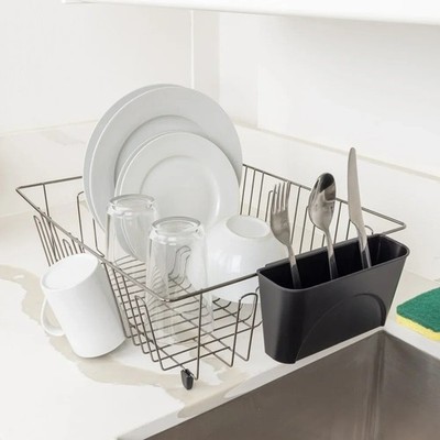 Large Wire Dish Rack Kitchen Organizer Drying Rack with Cutlery Cup Countertop
