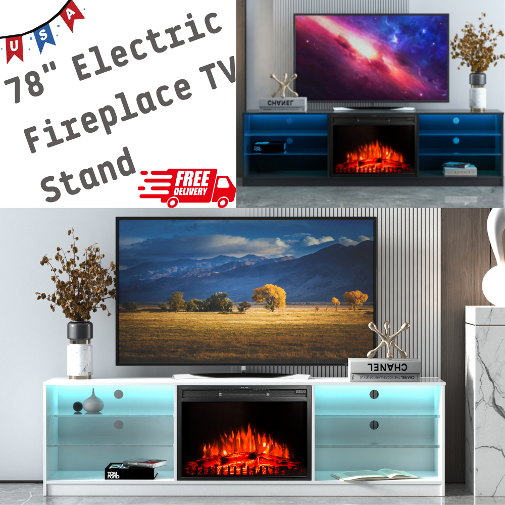 W/ Led Tv  Media Console For 75 65 Inch Tv