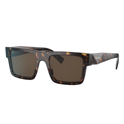 Pre-owned Prada Pr 19ws 2au8c1 Tortoise Plastic Rectangle Sunglasses Brown Lens