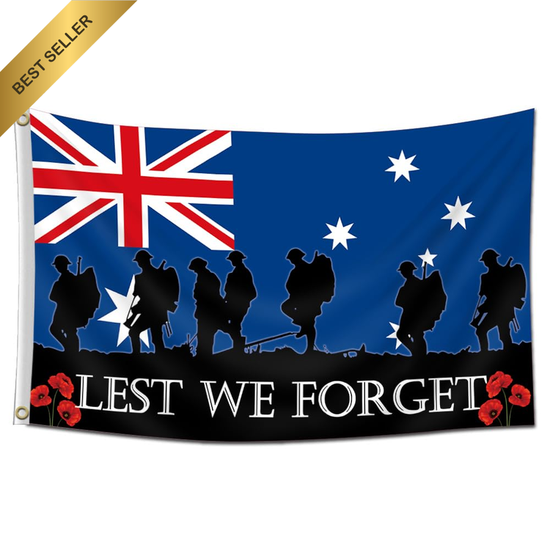 Australian Lest We Forget Flag 3X5FT Australia Anzac Day Flag 2 Grommet Decor Ou