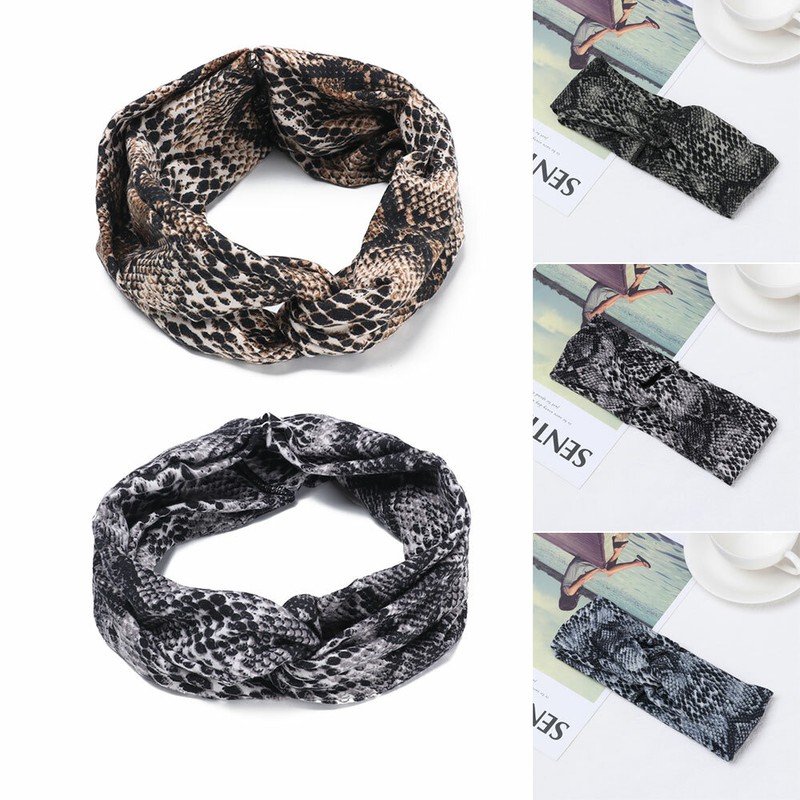 Yoga Women Girls Knotted Hair Tie Sport Headband Snake Print