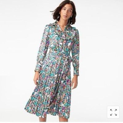 J.Crew Pleated Waist Tie Up Midi Dress in Gazing Goats Print