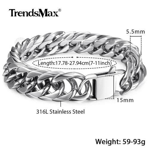 15mm 5.5mm Thick 316L Stainless Steel Curb Cuban Link Rombo Chain Bracelet 8-10"