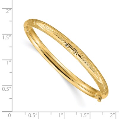 Pre-owned Superdealsforeverything Real 14kt Yellow Gold Florentine Hinged Baby Bangle; 6 Inch