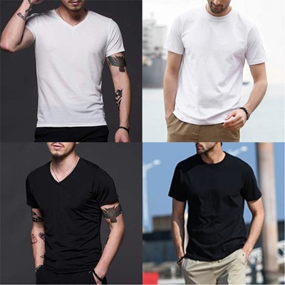 Herren Freizeit Ständer VAusschnitt Kragen Kurzärmlig TShirt Slim Fit Top