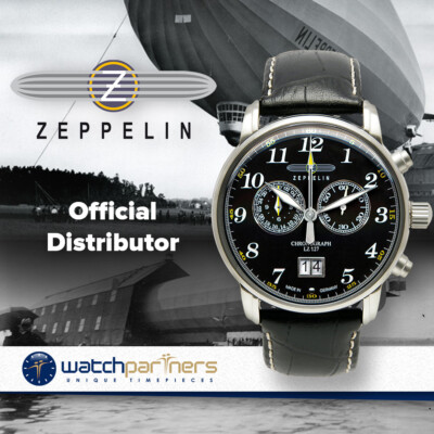 Pre-owned Zeppelin Lz127 Count 7686-2 Quartz Watch Swiss Ronda Movement 50m Wr Black Dial