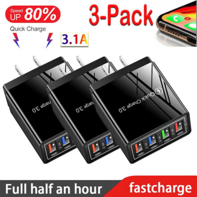 3PCS 4 Port Fast Quick Charge QC 3.0 USB Hub Wall Charger Power Adapter US Plug