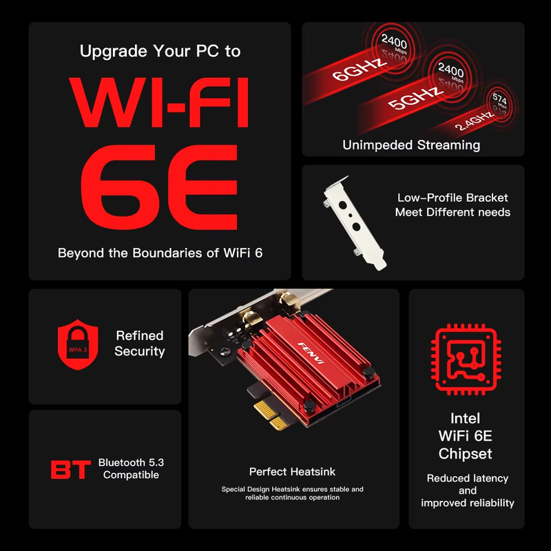 WiFi 6E AX210NGW AXE3000 Tri Band 2.4G/5G/6Ghz Wireless PCIE Adapter Compatible