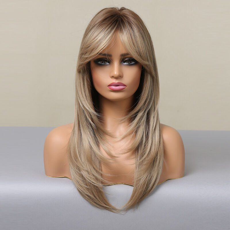 Fanshion Ombre Honey Brown To Blonde Wig Women Long Natural Layered Daily Wigs