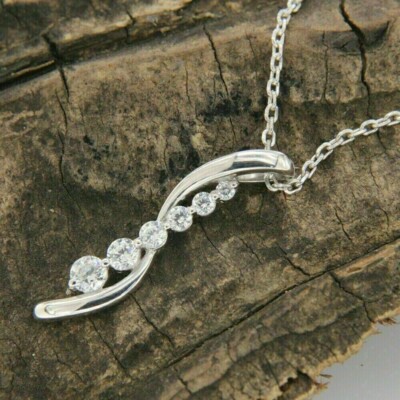 1.50 Ct Round Lab Created Diamond Journey Pendant 14K White Gold Plated Necklace