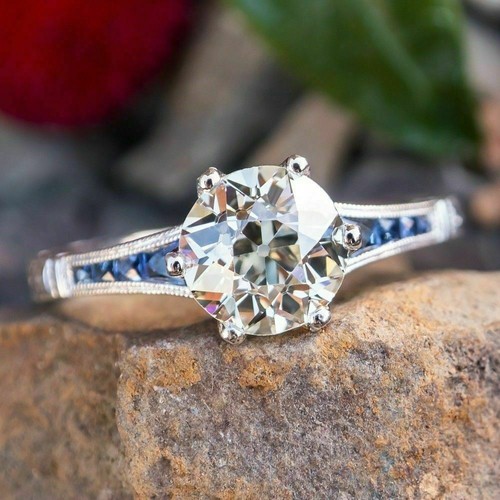 Certified 1.90Ct Round White Moissanite Engagement Ring in Solid 14K White Gold