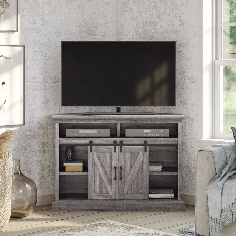 CORNER TV CONSOLE STANDS for TVs up to 55", Barn Door Brown/Gray