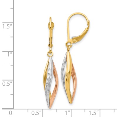 Pre-owned Superdealsforeverything Real 14kt Two-tone With White Rhodium Diamond-cut Leverback Earrings In Yellow