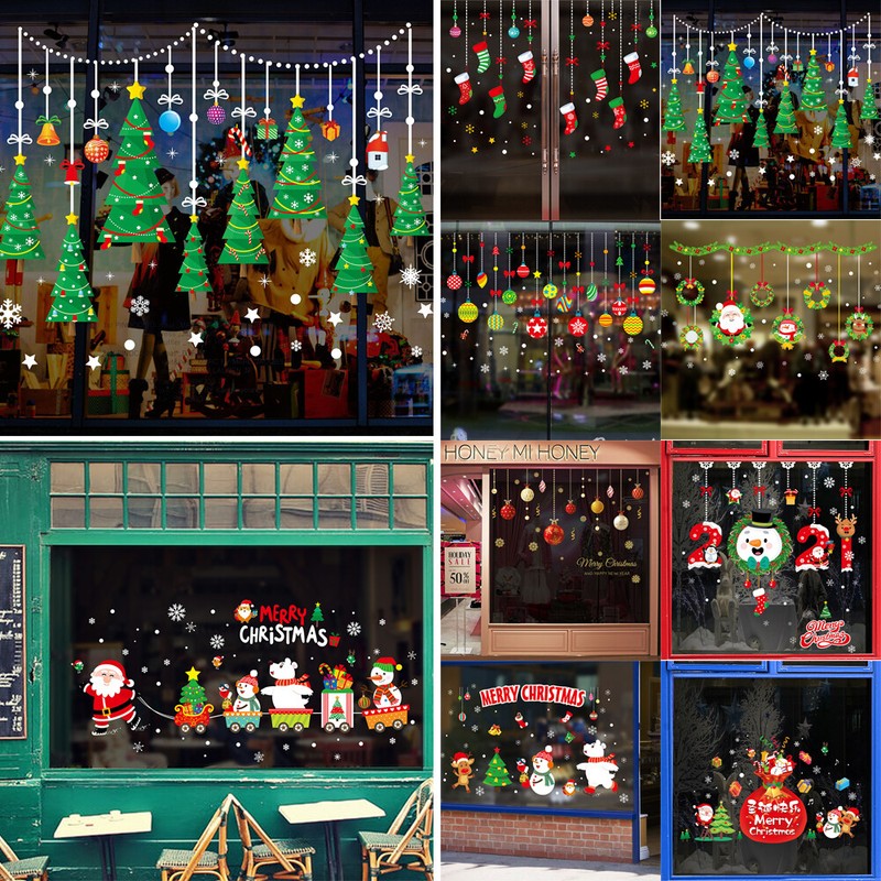 Weihnachten Aufkleber Weihnachtsmann Weihnachtsbaum Schaufenster Wandtattoo Deko