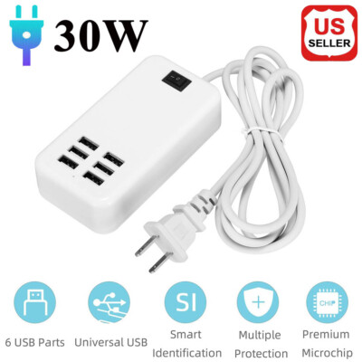 Multi 6 Port USB Hub Wall Charger Station Fast Charging AC Power Adapter Desktop