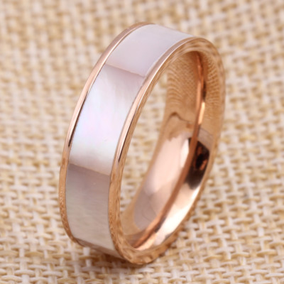 6MM Natural Shell Titanium Steel Band Men/Women's Gold/Rose Gold Ring Size 6-10