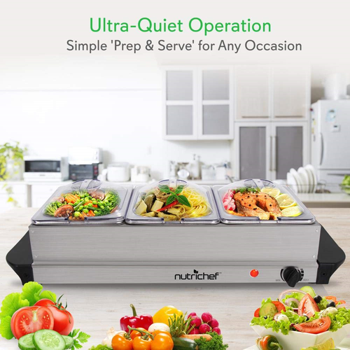 NutriChef Hot Plate Food Warmer - Buffet Server Chafing Dish Set - Portable Tray