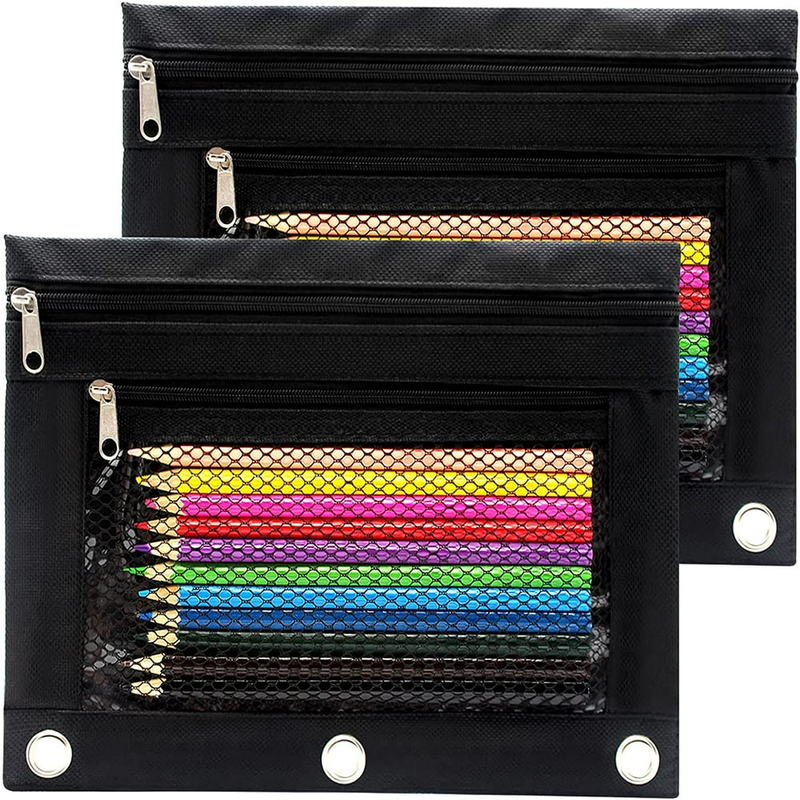Pouch 3 Ring Binder Zippered Pencil Case Pencil Bag With 2 Compartments (