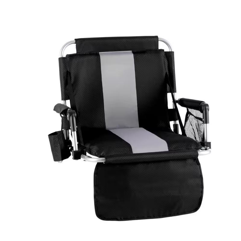 Stadium Seat Portable Padded Chair Armrest Folding Cushion Black Gray Comfort XL