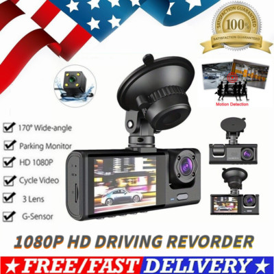 3Lens Car Dash Camera HD 1080P DVR Front/Inside/Rear Video Recorder G-sensor Cam
