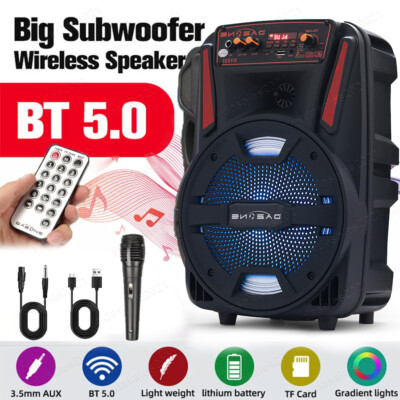 8'' 1000W Portable Bluetooth Speaker Sub woofer Heavy Bass Sound System Party Mic
